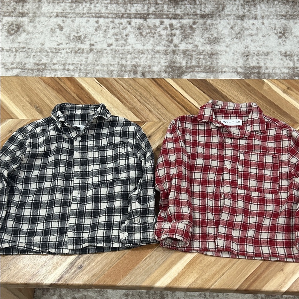 Zara Kids Plaid Button Down Shirts - Black and Red lot of 2 preowned
